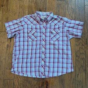 Wrangler western shirt Men’s Short-Sleeve Plaid Button-Down Shirt - Red & White